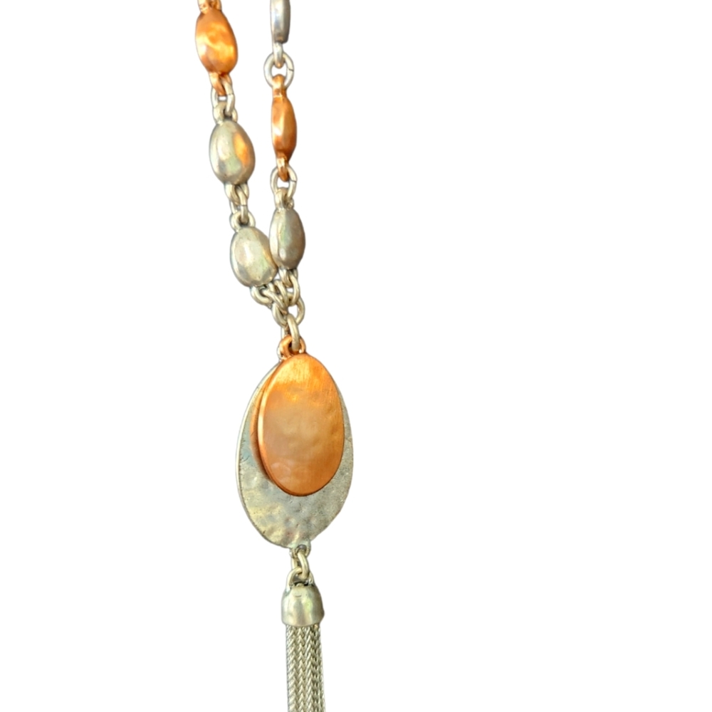 26" silver color and copper chain with pendant